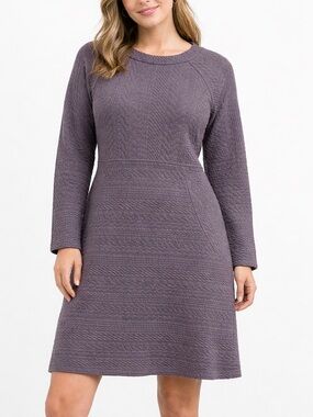 PrAna Macee Dress Gray Knit A Line Long Sleeve Textured Stretch Size L